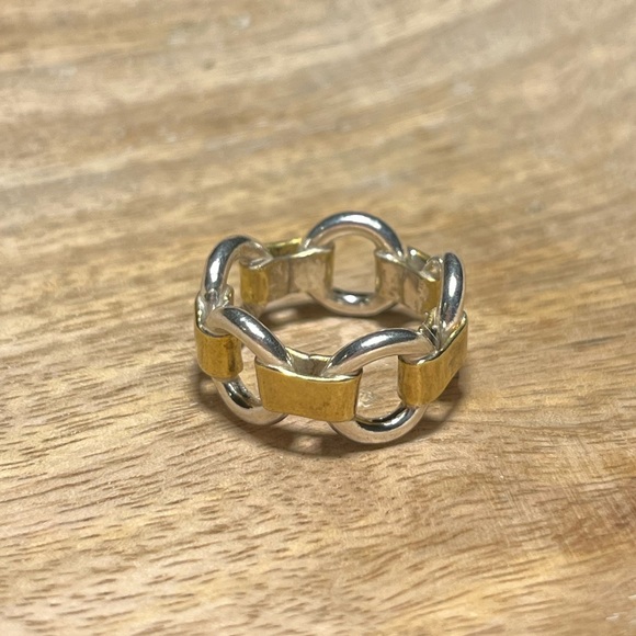 Chain Link 925 Sterling Silver & Gold Vermeil Ring - Picture 2 of 11